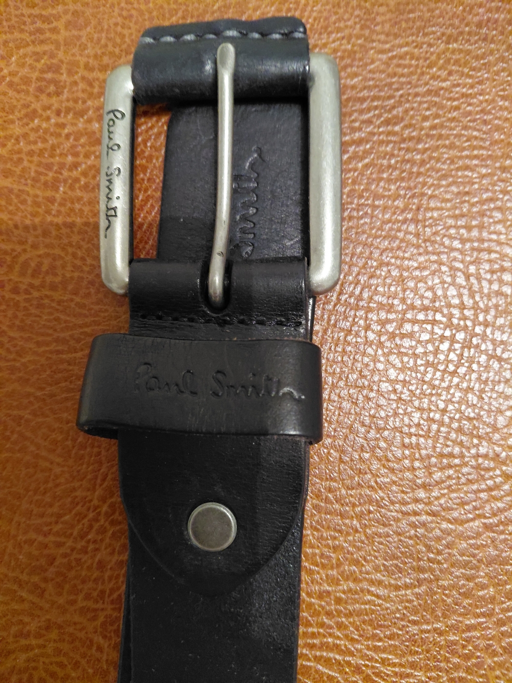 Paul Smith Black Leather Belt with Silver Buckle